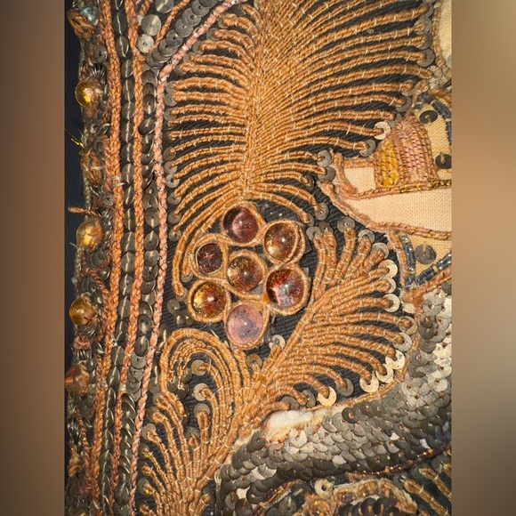 Framed Beaded Burmese Kalaga Raised Elephant Embroidery Art 19X 19 - Picture 8 of 8